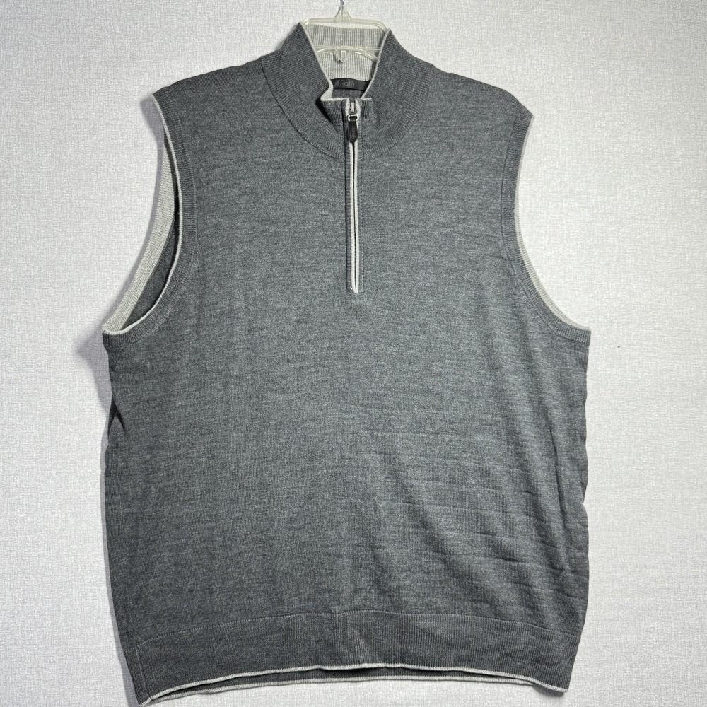 Raffi Sweater Vest Mens 2XL Gray‎ Quarter Zip Mock Neck Extra Fine Merino Wool